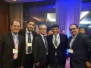 Luiz Alberto Carvalho, presidente do Fórum Capixaba de Óleo e Gás, Leonardo Veloso, da Ápice Projetos em SMS (HSE), Marcos Guerra, presidente da Findes, Ricardo Chagas, diretor Internacional da Edison Chouest, e Manoel Passos, diretor da Redepetro-ES